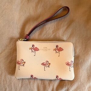 Coach Cream Flamingo Print Wristlet